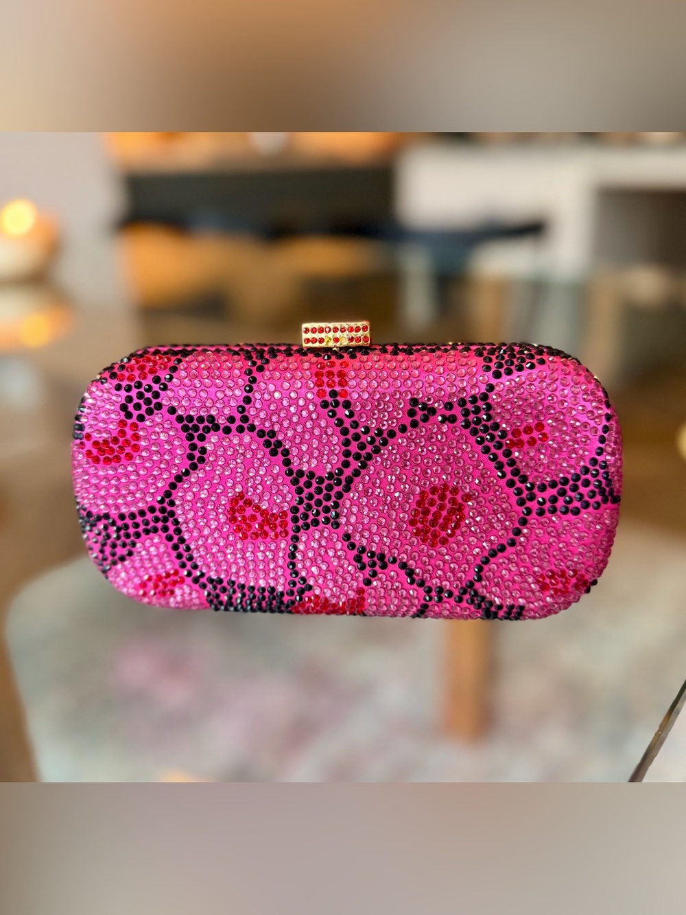 Serpui Marie Pink Crystal Rhinestone Leopard Clutch - Picture 3 of 13